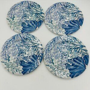 Cynthia Rowley 11” Melamine Dinner Plates Coral Reef Pattern Blues Set of 4